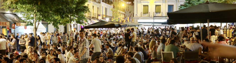 Modern Madrid square full of people